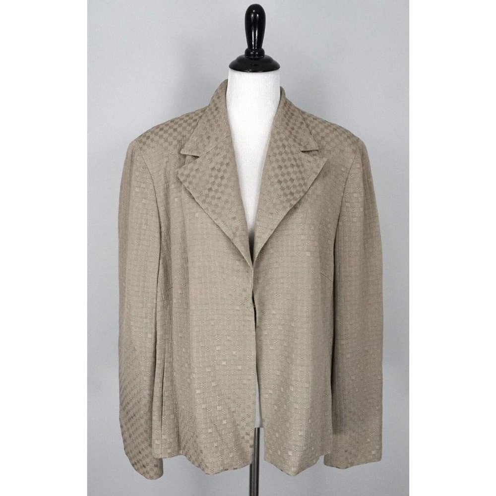 JONES NEW YORK Woman Beige Tan Check Textured Blazer Coat Jacket Plus Size 22W